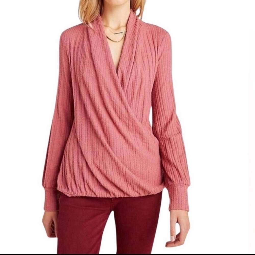 Maeve Anthropologie Rafela Hacci Faux Wrap Sweater Top